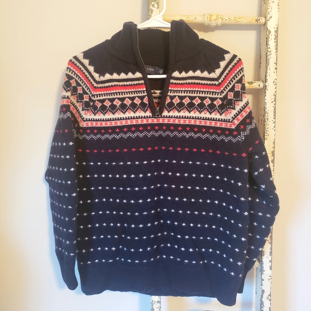 J Crew 100% Lambswool Fair Isle Sweater, Size Medium.